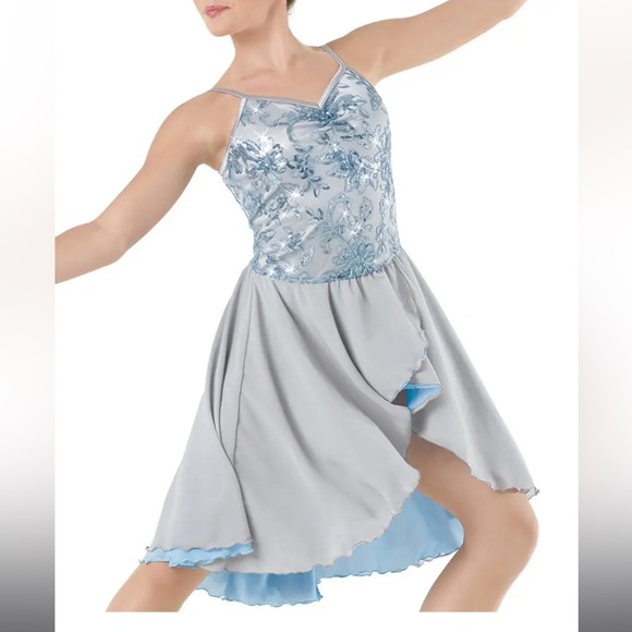 Weissman Dresses & Skirts - Weissman Sequin Floral High-Low Georgette Dress Dance Costume Adult Large Blue